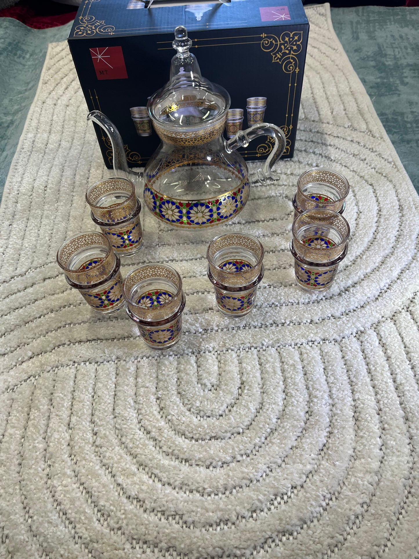 Service à Thé en Verre – Motifs Traditionnels Dorés