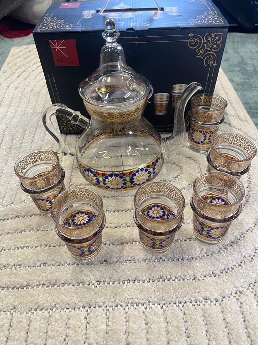 Service à Thé en Verre – Motifs Traditionnels Dorés