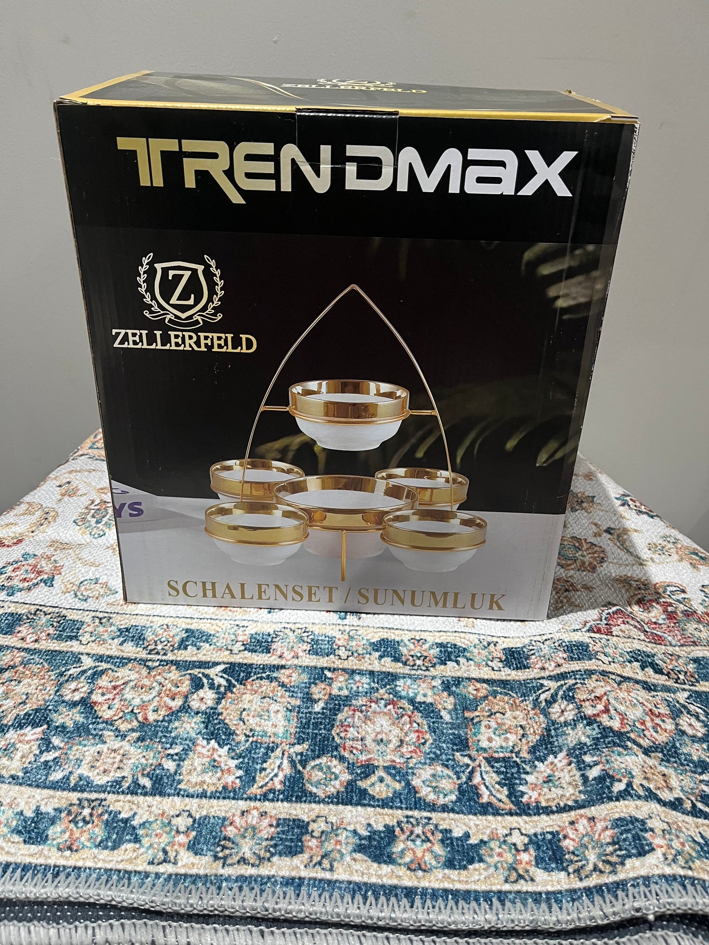 ✨ Plateau de Service Élégant avec 7 Bols – Support Doré Luxe