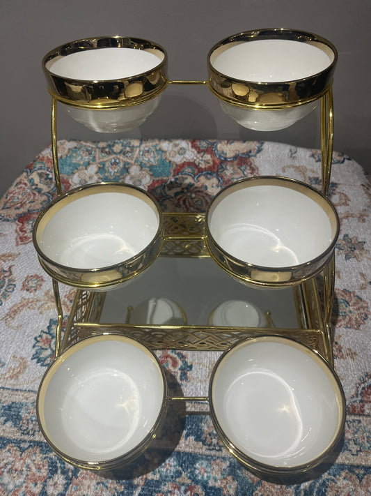 Présentoir raffiné avec 6 bols – Finition dorée luxe