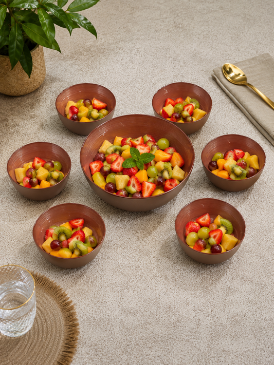 Service à salade – Grand saladier + 6 bols assortis (