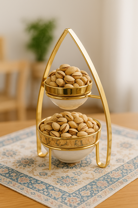 Présentoir Double Niveaux en Céramique et Métal Doré