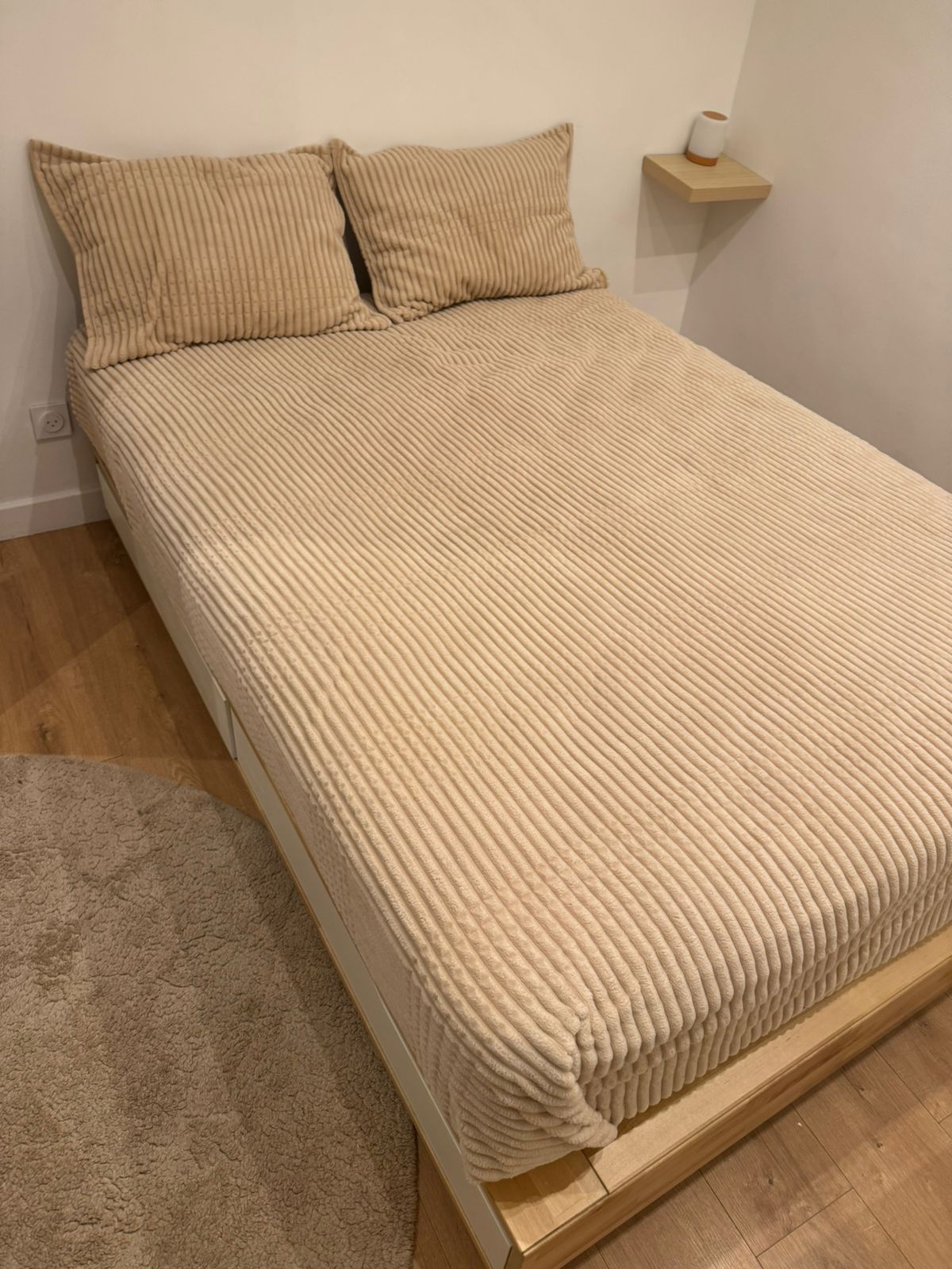 couverture beige 220/240CM avec 2 taies d d'oreiller