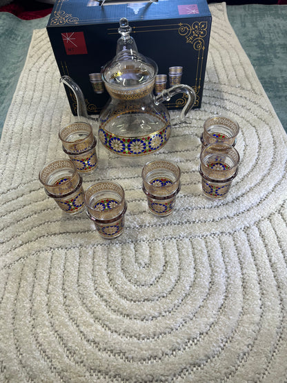 Service à Thé en  Verre – Motifs Traditionnels Dorés