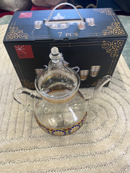 Service à Thé en  Verre – Motifs Traditionnels Dorés