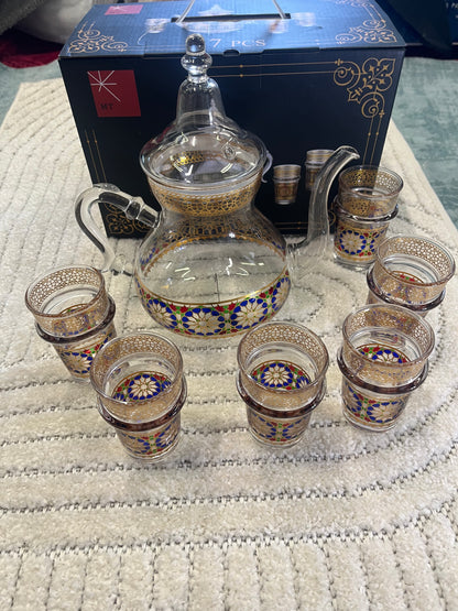 Service à Thé en  Verre – Motifs Traditionnels Dorés