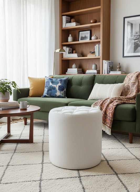 Pouf capitonnée creme