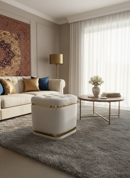 Pouf capitonnée creme