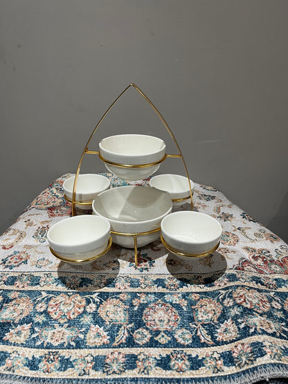 ✨ Plateau de Service Élégant avec 7 Bols   – Support Doré Luxe