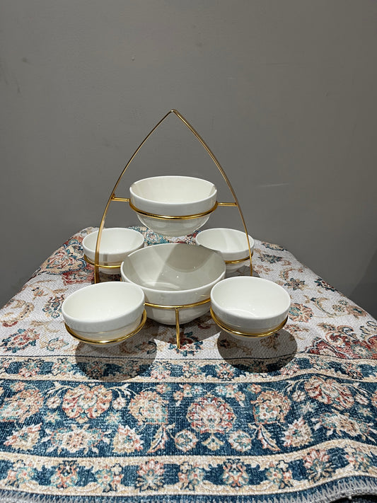 ✨ Plateau de Service Élégant avec 7 Bols   – Support Doré Luxe