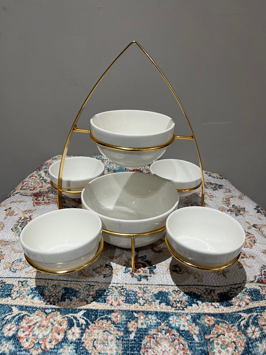 ✨ Plateau de Service Élégant avec 7 Bols   – Support Doré Luxe