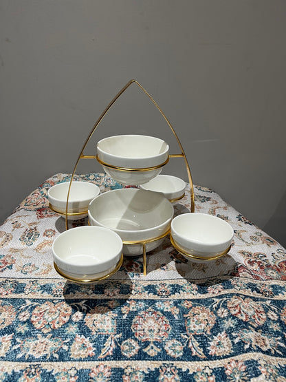 ✨ Plateau de Service Élégant avec 7 Bols   – Support Doré Luxe