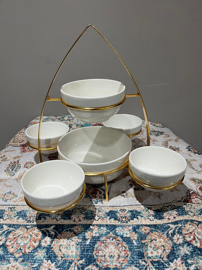 ✨ Plateau de Service Élégant avec 7 Bols   – Support Doré Luxe