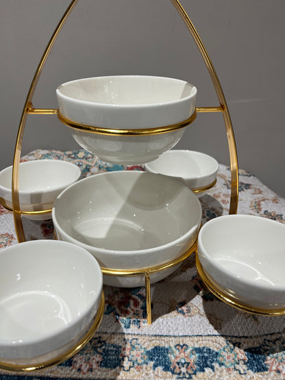 ✨ Plateau de Service Élégant avec 7 Bols   – Support Doré Luxe