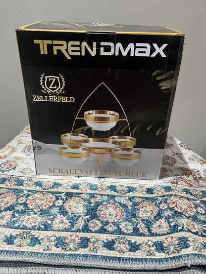 ✨ Plateau de Service Élégant avec 7 Bols   – Support Doré Luxe