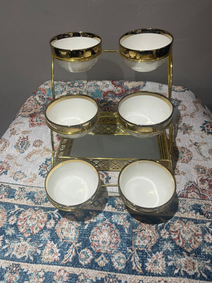 Présentoir raffiné avec 6 bols  – Finition dorée luxe