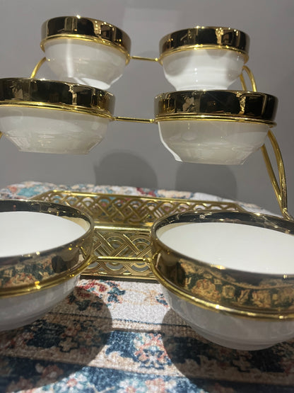 Présentoir raffiné avec 6 bols  – Finition dorée luxe