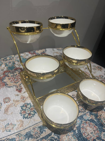 Présentoir raffiné avec 6 bols  – Finition dorée luxe