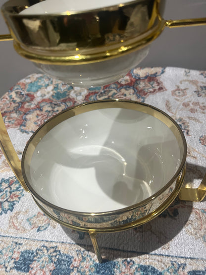 Présentoir Double Niveaux en Céramique et Métal Doré