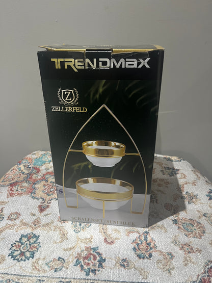 Présentoir Double Niveaux en Céramique et Métal Doré